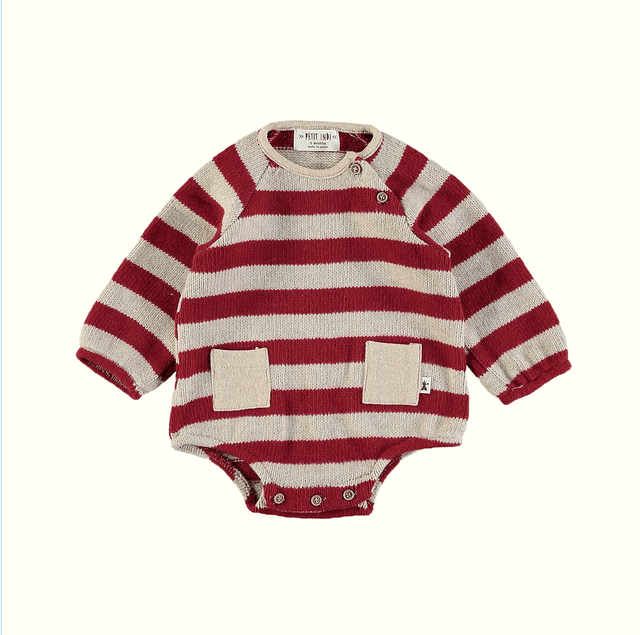Stripey Cotton Knit Baby Romper - Petit Indi