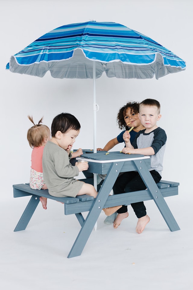 Kids Picnic Table w/ 3 Collapsible Bins